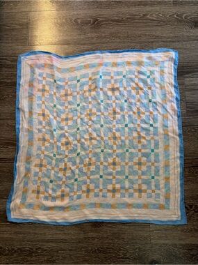 Echo Light Blue, Cream & Tan Geometric Silk Scarf